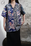 AVIVA JIFEI XUE Retro Kimono Patch Short Sleeve Shirt CO-KPSS-BLU (10) PAJX1